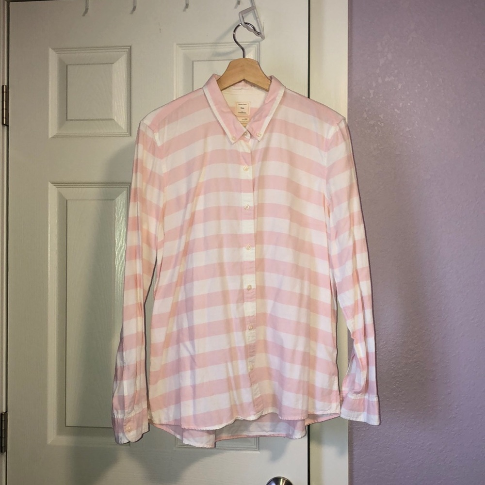 Gap Pink and White Fitted Boyfriend Long Sleeve